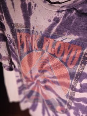 Pink Floyd Purple Tie-Dye Short Sleeve Graphic Tee with Pink & Orange Print